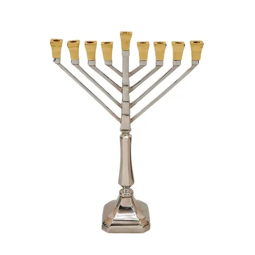 חנוכיית קנים מוזהבים בראס ניקל