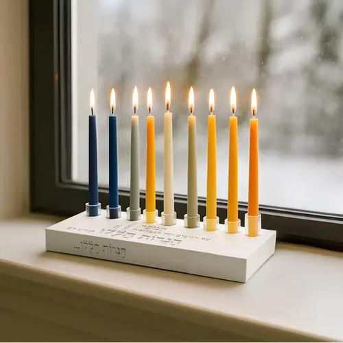 חנוכיה בטון לבן על הניסים שטוחה
