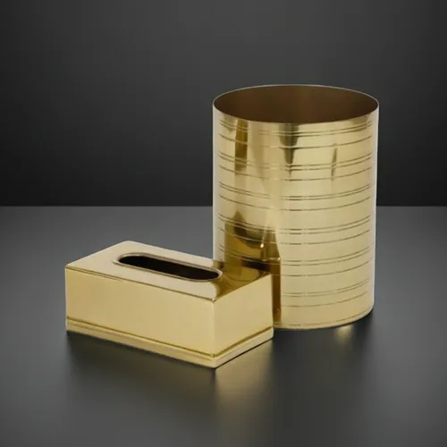 סט פח אשפה וקופסת טישיו זהב אימפריאל