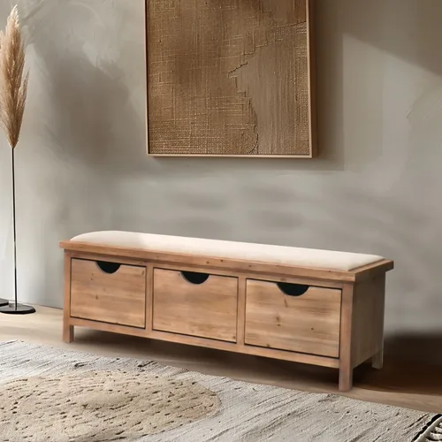 ספסל מרופד מעץ 3 מגירות