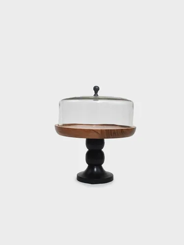 מעמד לעוגה עץ מלא ורגל דקורטיבית – דגם אופיר Black & Wood