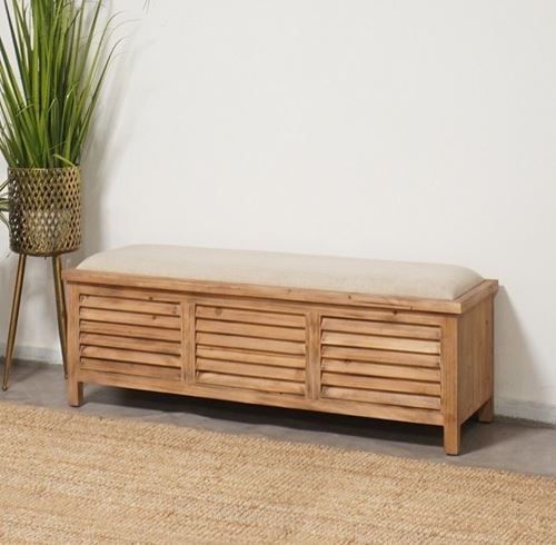 ספסל עץ מרופד 3 מגירות1