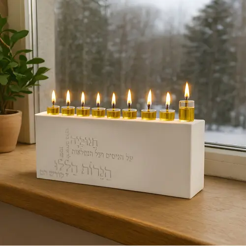 חנוכיה בטון לבן הנרות הללו