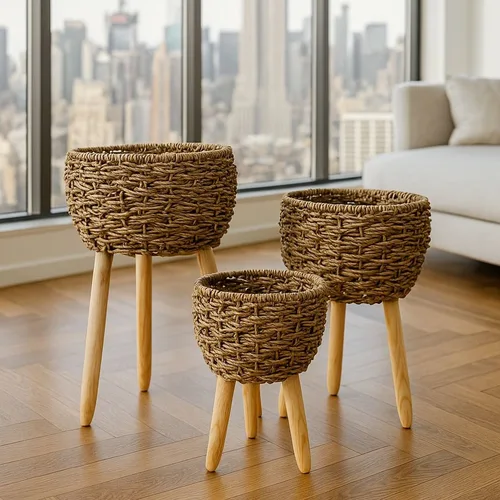 סט 3 מעמדי עציצים ראטן אורבן גונגל