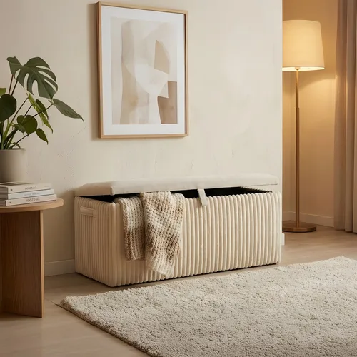 ספסל אחסון אלגנס פסי פרווה שמנת או אפור