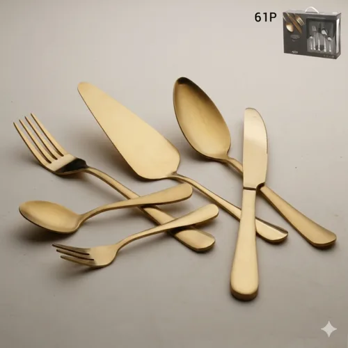 מערכת סכו"ם 61 חלקים – דגם זהב סאטן