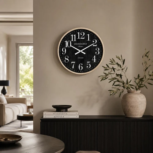 שעון קיר Kensington Black 60 | מסגרת עץ טבעי